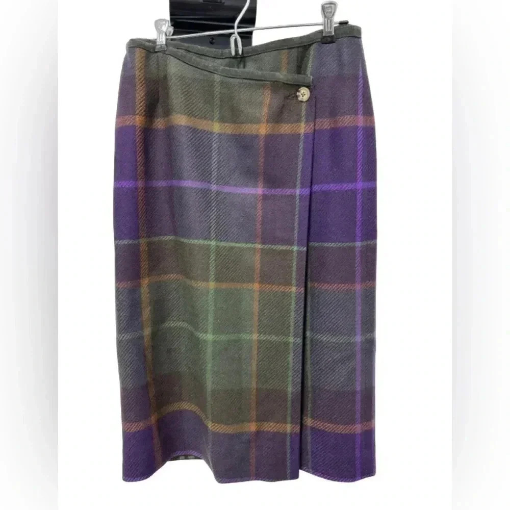 Talbots Wool Wrap Skirt, Size 6,‎ Purple, Green, and Orange Tones, Professional